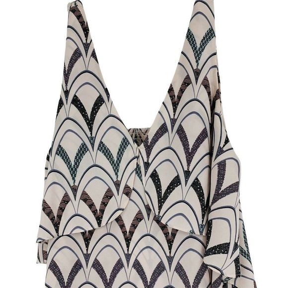 Chelsea28 Tank Top Tiered Flounce Cutout Back Cami Blouse 9986 M Geo Print - Picture 2 of 6